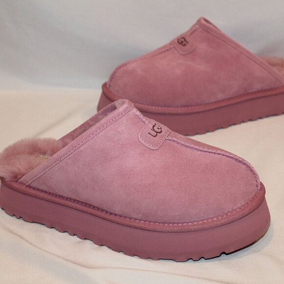 NIB UGG WOMEN'S DISCOQUETTE SUEDE SHEARLING LINED SLIPPERS PINK - Picture 5 of 7